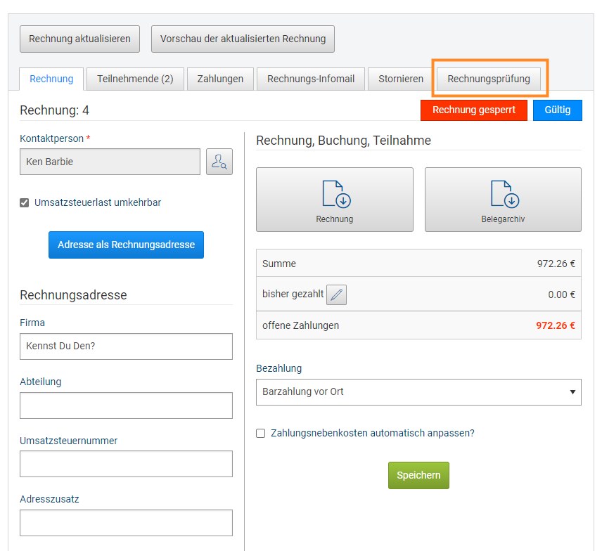 Abb. 9: Rechnung bearbeiten